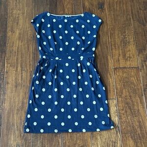 Boden Amelia Jersey Dress in Navy and ecru polka dot